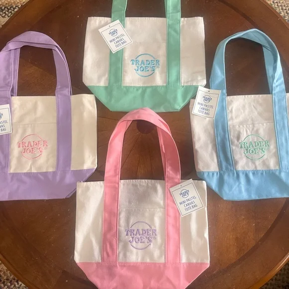 Mini Pastel Canvas Tote Bag - Trader Joe’s pastel - Picture 3 of 7